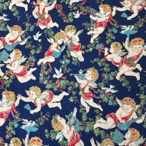 Sharon Kessler Concord Fabrics Cherub Angel Navy Blue Cotton Fabric Lot Vintage